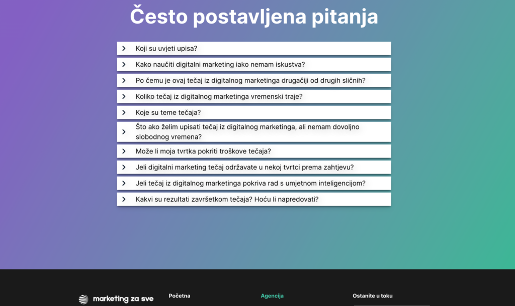Prodajna web stranica - često postavljena pitanja